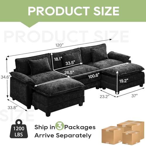 Oprisen 120" Modular Sectional Sofa, Comfy Deep Cloud Couch with Ottoman