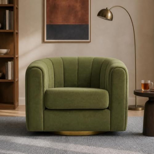 Green Accent Chair, Velvet Swivel Barrel Design