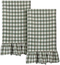 HunnmingRe 2 Pcs Sage Green Gingham Kitchen Towels Cotton Ruffled