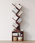 SUNMORY 6 Tier Tree Bookshelf, Tall Small Bookcase with Storage Cabinet