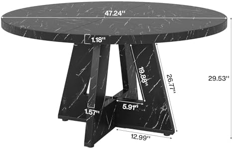 Tribesigns 47 inch Round Dining Table Wood Kitchen Table for Dining Room, 47" Dinner Room Tables for 4-6, Farmhouse Accent Furniture with Wooden Tabletop and Cross Base, Marbled Wood