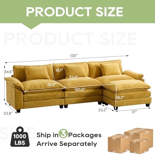 Oprisen 120" Modular Sectional Sofa, Comfy Deep Cloud Couch with Ottoman
