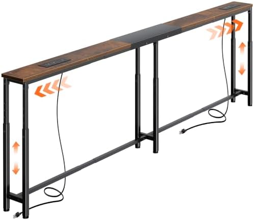 Huuger Narrow Console Table with Power Outlets & USB-C, Rustic Brown