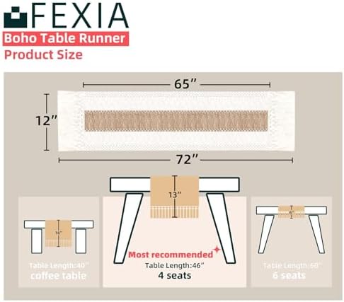 FEXIA Boho Table Runner for Fall Home Decor 12x72 Rustic with Tassels