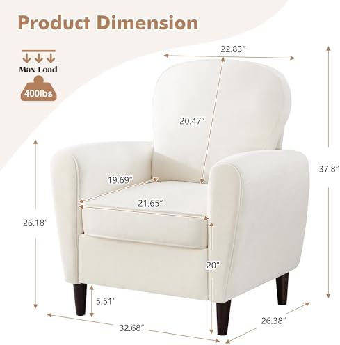 Accent Chair, Mid Century Modern Arm Chair with Thick Cushion and Back, Upholstered Comfy Reading Chair Single Sofa Chair for Living Room, Bedroom, Club, Beige