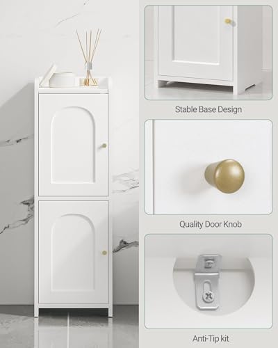 Hzuaneri Bathroom Storage Cabinet, Small Corner Floor Cabinet with 2 Doors | Narrow Toilet Paper Cabinets with Adjustable Shelf, Bathroom Organizer for Small Spaces, 7.9" D x 9.8" W x 29.5" H White