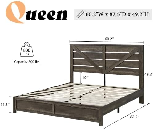 AMERLIFE 5-Piece Farmhouse Bedroom Set, Queen Bed Frame & Dresser, Grey