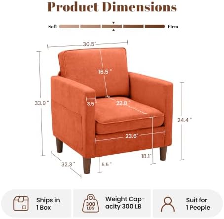 Accent Chair Set of 2, Living Room Chairs, Chenille Reading Armchair