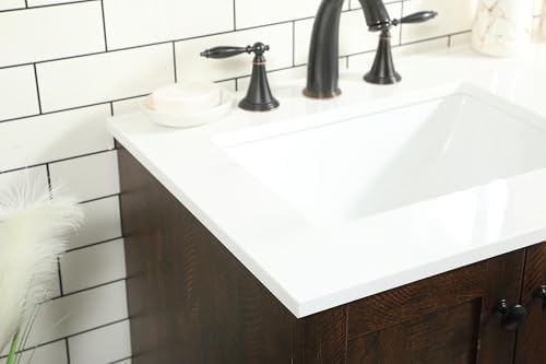 32" Pre-Assembled Bathroom Vanity with Sink, Engineered Wood, Ivory White Engineered Marble Countertop Attached, Single Rectangle Porcelain Sink, 4 Soft-Close Drawers, Expresso