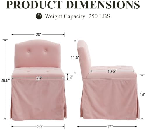 Pink Velvet Makeup Vanity Chair with Back & Wheels