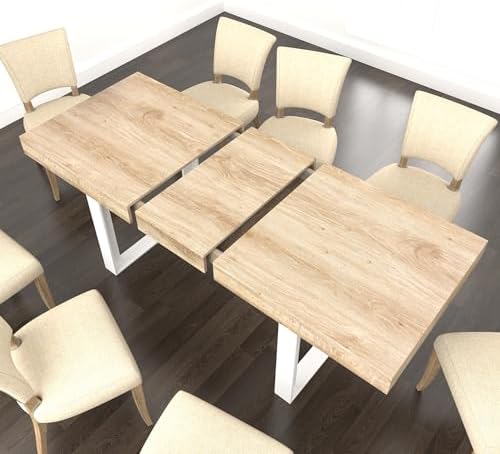 63" - 79" Extendable Dining Room Table, Expandable Kitchen Table for 6 to 10 People, Modern Wood Conference Table, Large Farmhouse Dining Table(White Oak, Double-U Base)