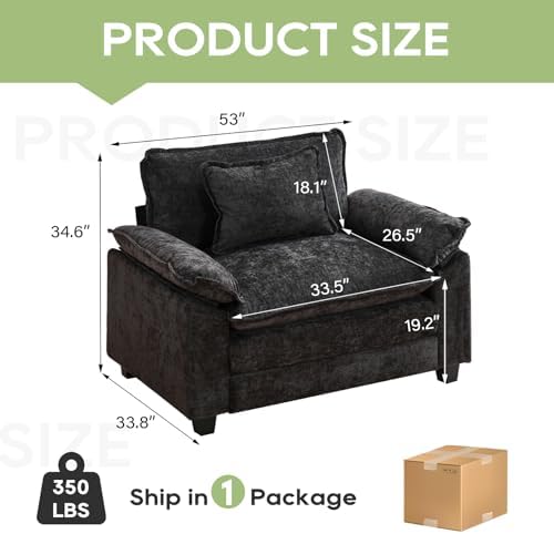 Oprisen 53" Modular Sectional Sofa, Comfy Single Sofa Deep Cloud Couch