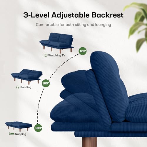 Marsail 66.02" Futon Sofa Bed, Small Convertible Sleeper Couch, Royal Blue