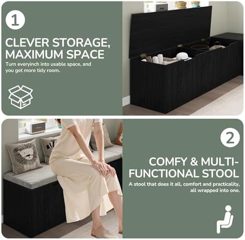 Bobve L-Shape Storage Bench with Cushion, Backless Corner Dining Bench, Kitchen Dining Nook Bench with Hidden Storage for Dining Room, Kitchen, Entryway (Black)