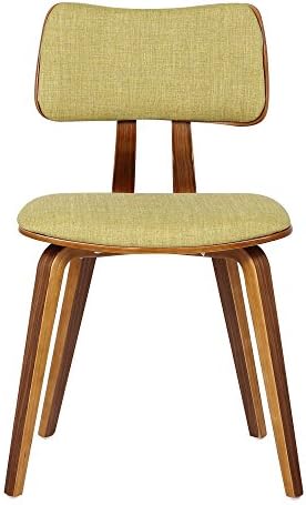 Armen Living Jaguar Mid-Century Dining Chair in Walnut Wood and Green Fabric