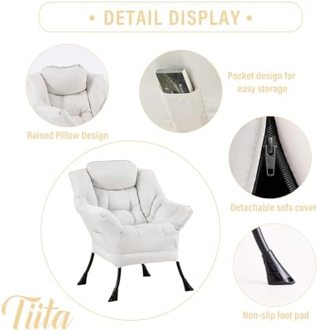 Tiita Lazy Chair for Adults, Comfy Reading Accent Chair, Beige Single