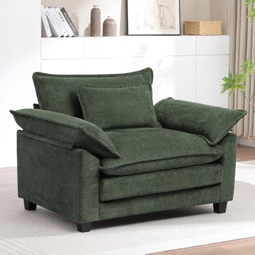 Modern Oversized Accent Chair,Chenille Cloud Sofa Chair with Deep Seat,Upholstered Reading Armchair with Extra Thick for Living Room Bedroom Apartment Green