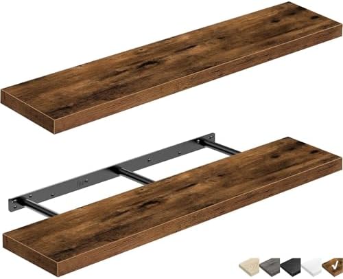 QEEIG Long Floating Shelves for Wall (Brown, Set of 2, 35.4")
