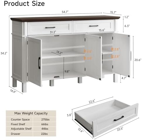 ONBRILL 55 Inch Buffet Cabinet with Storage, Off White
