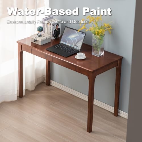 Solid Wood Desk with Drawers, Small Computer Desk for Small Spaces, Gaming Study Home Office Desks for Work, Student PC Desk for Bedroom, Escritorios para Cuartos (Cherry Color, 47inch)