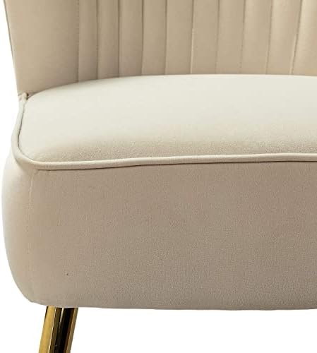 HULALA HOME Velvet Accent Chair, Modern Upholstered Cute Side Chair with Gold Metal Legs, Armless Wingback Slipper Chair Comfy Living Room Chair for Bedroom Guest Room Vanity,TAN