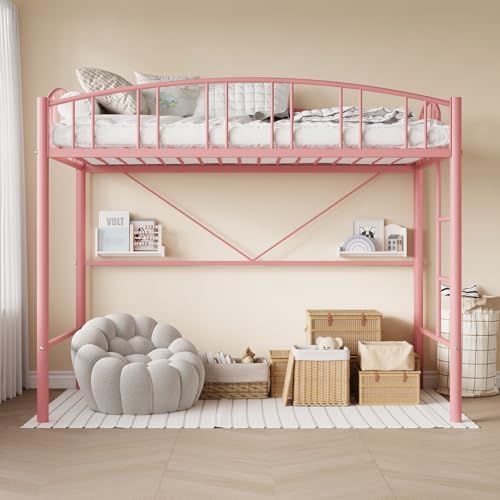 Garvee Loft Bed Twin Size with Ladde and Arched Guardrail for Kids, Adults
