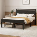 Sweetcrispy 14 Inch Queen Size Metal Bed Frame with Wood Headboard, Black