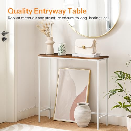 HOOBRO Narrow Console Table, 29.5" Small Entryway Table, Thin Sofa Table, Side Table, Display Table, for Hallway, Bedroom, Living Room, Foyer, White and Walnut WH75XG01