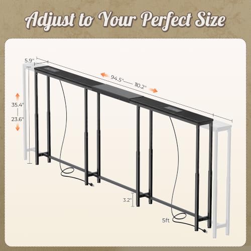 Huuger Narrow Console Table with Power Outlets & USB-C, Black