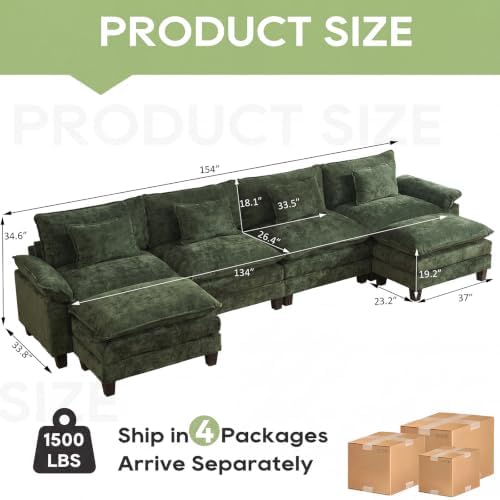 Oprisen 154" Modular Sectional Sofa, Comfy Deep Cloud Couch with Ottoman