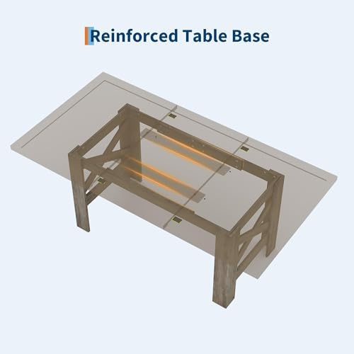 71" Farmhouse Dining Table for 6-8 Person, Large Rectangular Wood Dining Room Table Only, Rock-Strong Thick Base & Heavy Duty Triangular Legs for Kitchen, Office & Restaurant, Rustic Gray