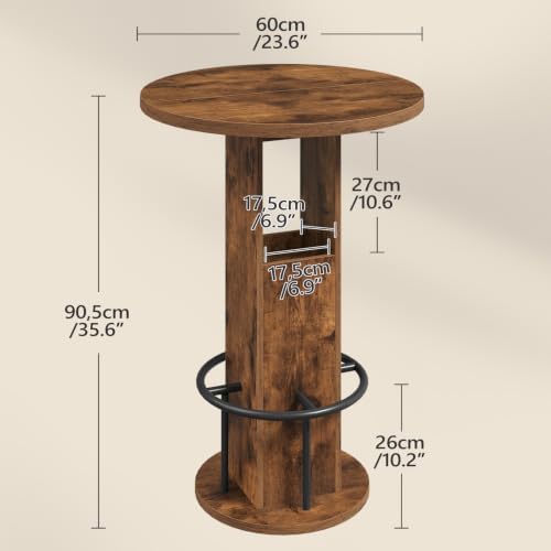 MAHANCRIS Round Bar Table, 35.6" H Bistro Pub Table with Footrest