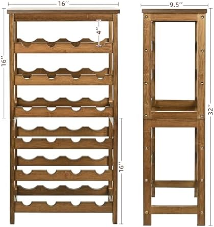 VASMIA Wine Rack Freestanding Floor, 6-Tier Display Wine Storage Shelves with Table Top, 24-Botttle Bamboo Wine Rack Shelf for Kitchen Bar Dining Room Living Room, Walnut