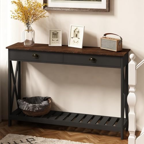 ChooChoo Console Table with Drawer for Entryway with Stable X Supports