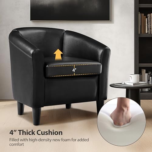 Topeakmart Faux Leather Club Chair, Modern Accent Chair, Black