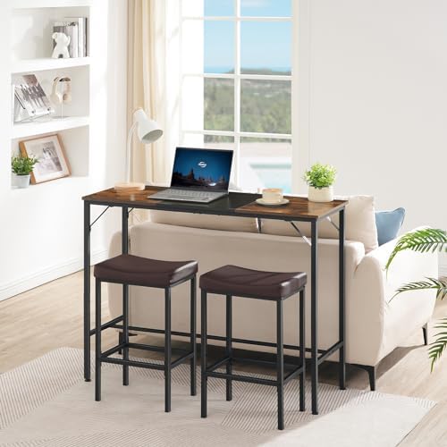 HOOBRO Bar Table, 47.1" Rectangular Pub Table, Tall Counter Height, Long Bar Height Table for Small Space, Sturdy and Durable, Easy to Assmble, Rustic Brown BF12BT01