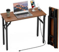 TEMI Small Computer Desk Folding Table - No Assembly, Compact 35.8" Foldable Desk with Power Outlets & USB Charging Port, Portable Small Office Desk, Ideal Mini Study Table for Narrow Spaces, Walunt