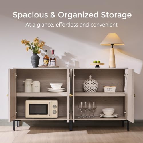 IFGET 92.63"W Modern Arch Sideboard Buffet Cabinet with Storage, Light Grey