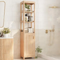 INNOD 68'' Tall Narrow Storage Cabinet with Adjustable Shelf and Door, Bathroom Storage Cabinet, Space Saver for Bathroom, Kitchen, Living Room, Natural Oak