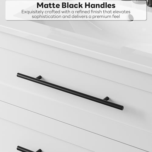 LIKIMIO 36" Bathroom Vanity with Sink, 2 Drawers & Open Shelf, White | Freestanding Bathroom Vanity, Integrated Ceramic Sink, U-Shaped Drawers, Modern Bathroom Storage Cabinet, Easy Assembly
