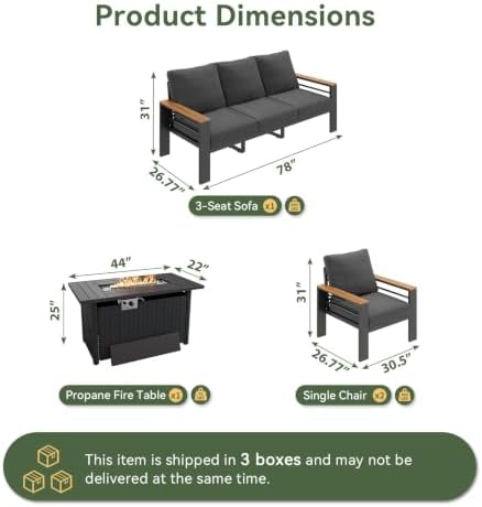 Aoxun Patio Furniture Set, Aluminum Outdoor Furniture with Fire Pit Table