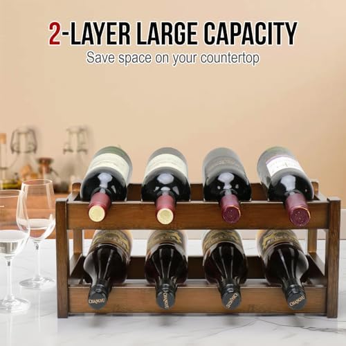 Bamboo Wine Rack, 2-Tier 8 Bottles Wine Storage Cabinet Shelf