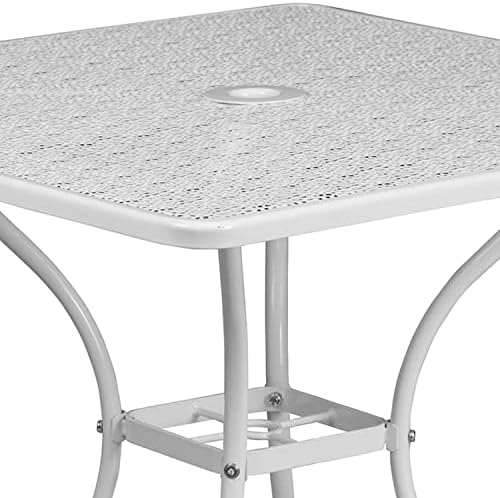 Flash Furniture 35.5" Square Patio Table with Umbrella Hole, White