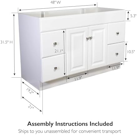 Design House Wyndham Bathroom Vanity, 48", White | Freestanding, Traditional, Wood, Bath, 597278