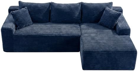 95" L-Shaped Right Facing Cloud Sectional Couch for Living Room, Modular Compressed Boneless Sectional Sofa Corduroy Boneless Corner Foam Sofa W/Chaise Lounge and Pillows