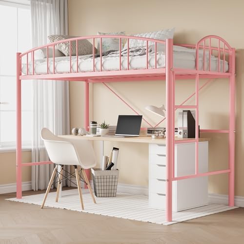 Garvee Loft Bed Twin Size with Ladde and Arched Guardrail for Kids, Adults