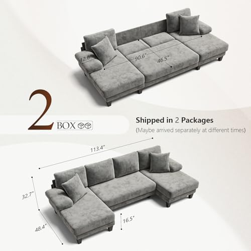Txtin's Sleeper Sofa with Pull Out Bed 112 Inch U Shaped Sectional Couch