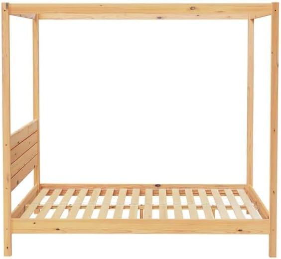 Solid Pine Canopy Bed Frame, King — Natural Pine Painted Finish