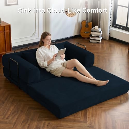 59" Convertible Sofa Bed, Boneless Sleeper Futon Couch for Small Spaces