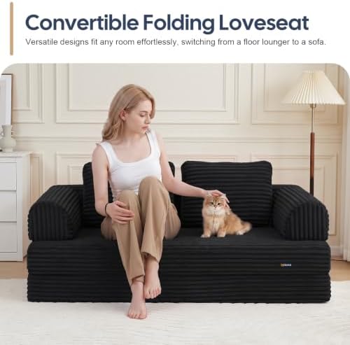 COMAX Convertible Futon Sofa Bed, 59" Folding Boneless Loveseat Small Couch
